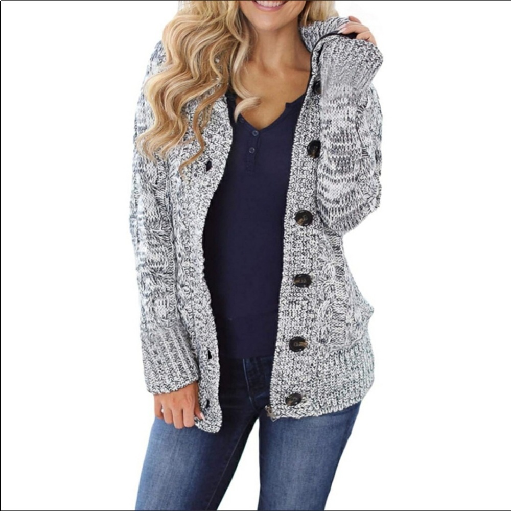 🆕️Hooded Knit Cardigans Button Cable Sweater Coat